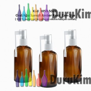 50ml. Ağız Spreyli Amber Renk Cam Şişe Kod: 3050 