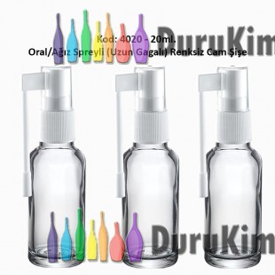 20ml. Ağız Spreyli Renksiz Cam Şişe Kod 4020 