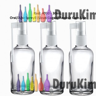 30ml. Ağız Spreyli Renksiz Cam Şişe Kod: 4030 