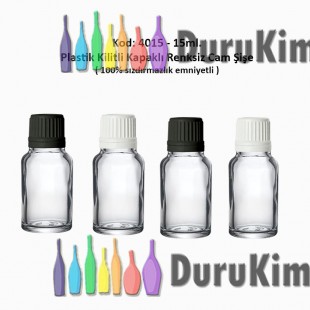 Kilitli Kapaklı Renksiz Cam Şişe 15ml Kod: 4015