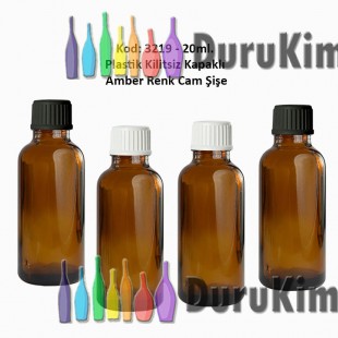 Kilitsiz Kapaklı Amber Cam Şişe 20ml Kod: 3219