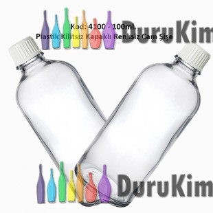 Kilitsiz Kapaklı Renksiz Cam Şişe 100ml Kod: 4100