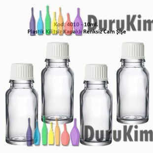 Kilitsiz Kapaklı Renksiz Cam Şişe 10ml Kod: 4010 