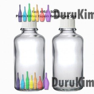 Kilitsiz Kapaklı Renksiz Cam Şişe 50ml Kod: 4050