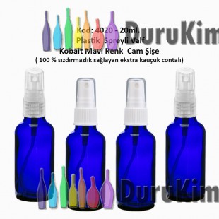 20ml. Plastik Spreyli MAVİ RENK CAM ŞİŞE Kod: 4020