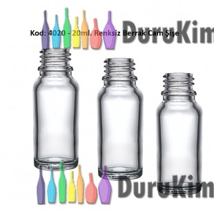 20ml. Renksiz Cam Şişe Kod:4020 