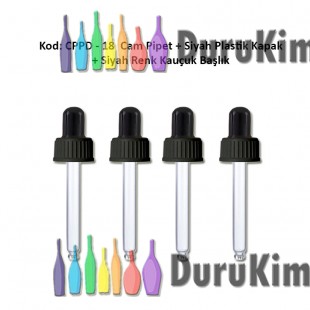 Cam Pipet + Siyah Plastik Kapak + Siyah Silikon Başlıklı Damlalık Kod: CPPD-18