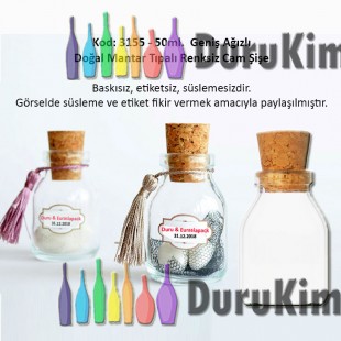 50ml. Mantar Tıpalı Geniş Ağız Cam Şişe Kod: 3155