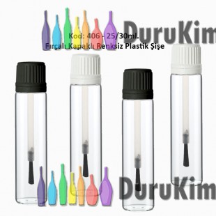 FIRÇALI KAPAKLI PLASTİK ŞİŞE 25/30ml Kod: 406 