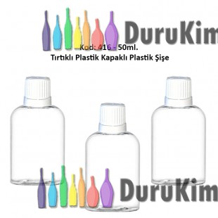 PLASTİK TIRTIKLI KAPAKLI PLASTİK ŞİŞE 50ml Kod: 416 